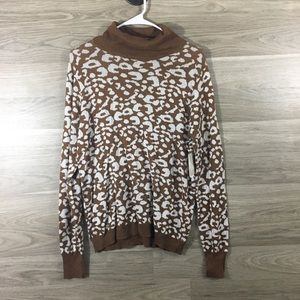 14th & Union Leopard Turtleneck Sweater Brown NWT